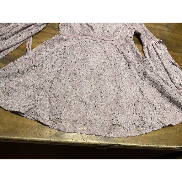 FREE PEOPLE WOMEN'S LILAC CROCHET LACE LONG SLEEVE RUBY DRESS Size XS - Picture 6 of 13